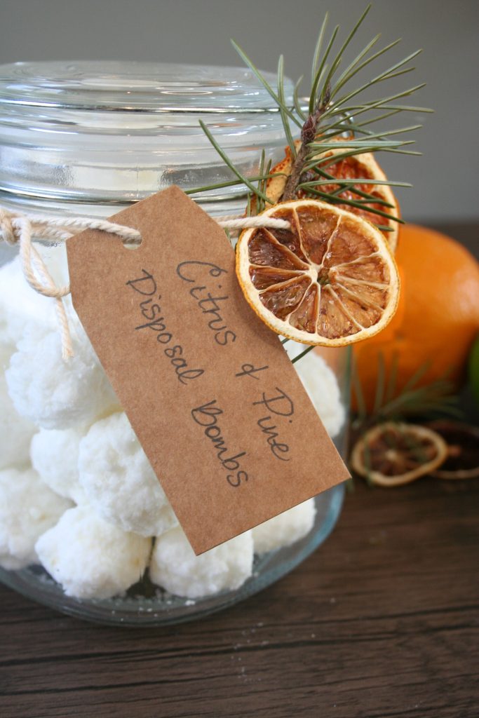 close up of garbage disposal bomb with dehydrated fruit and twine around jar